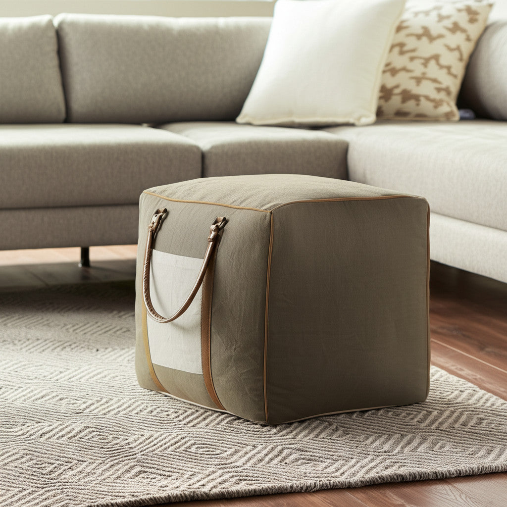 20" Gray Cotton Blend Ottoman-Ottomans-DECOROLALA