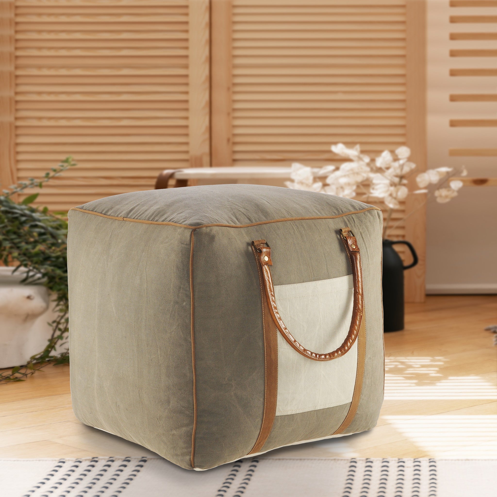 20" Gray Cotton Blend Ottoman-Ottomans-DECOROLALA