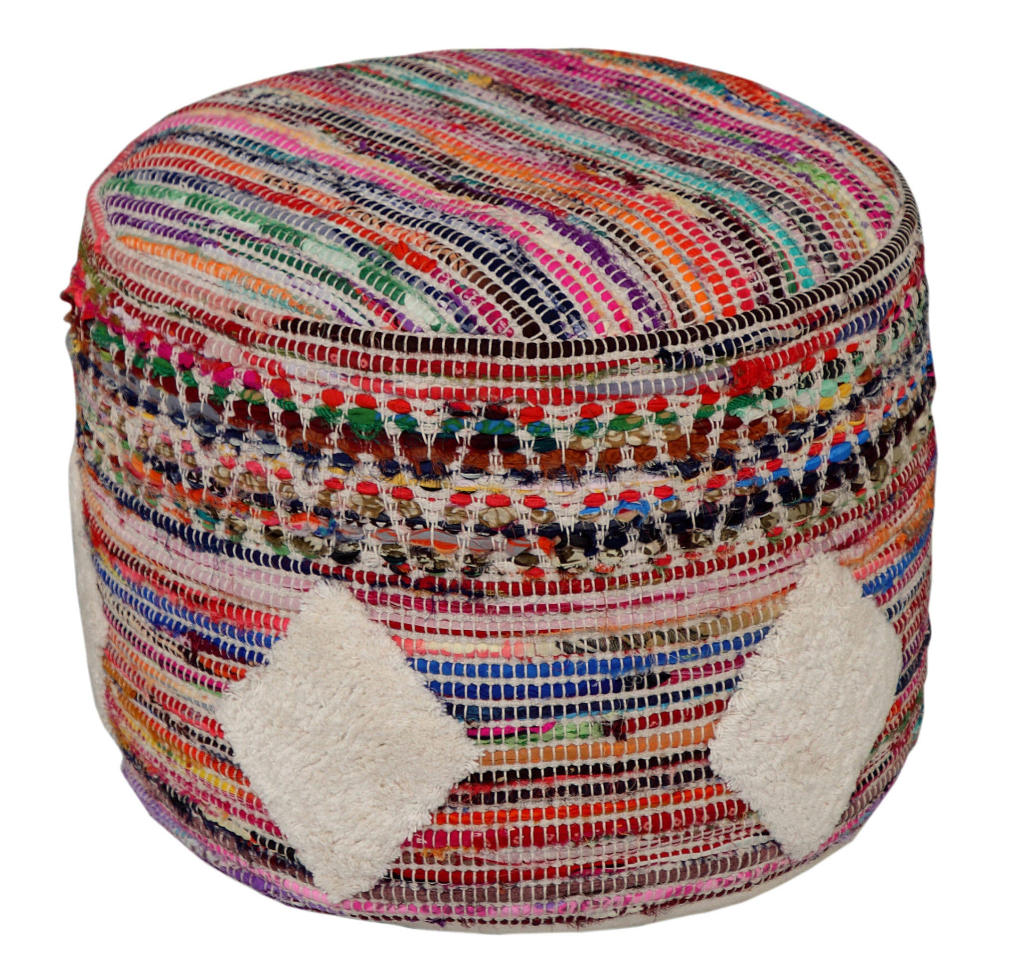 18" Rainbow Cylinder Geometric Pouf Ottoman-Ottomans-DECOROLALA