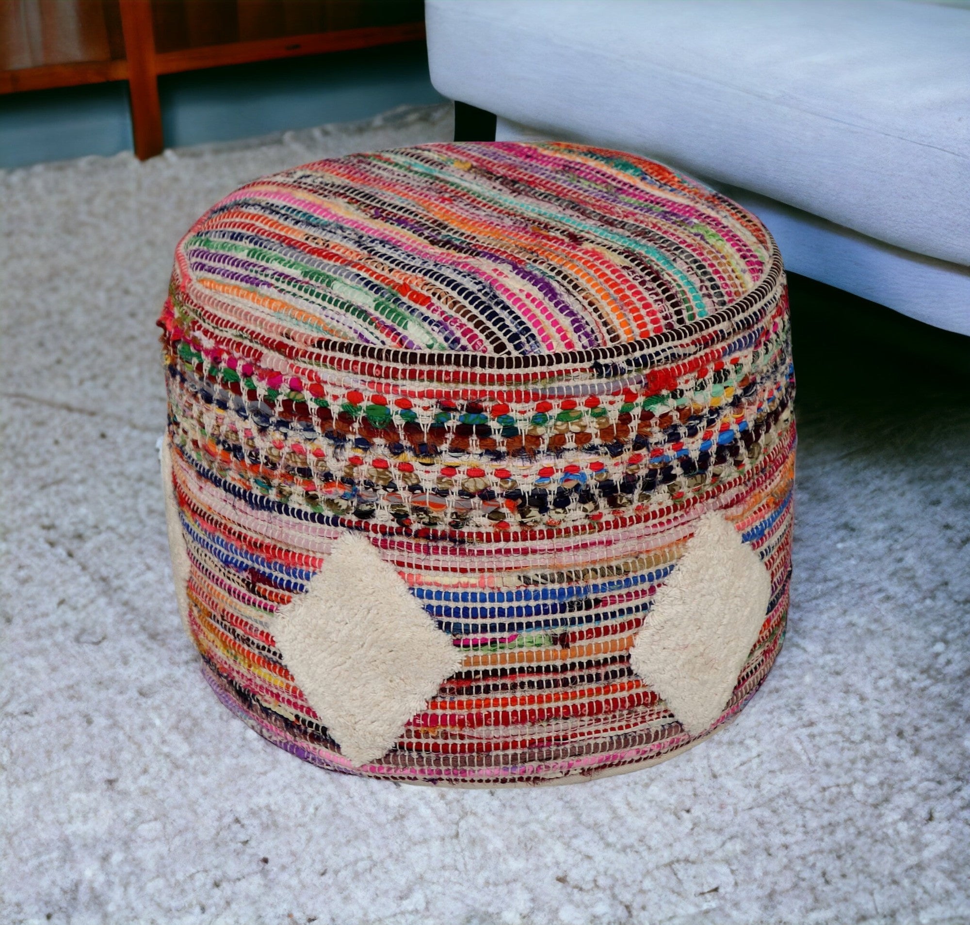 18" Rainbow Cylinder Geometric Pouf Ottoman-Ottomans-DECOROLALA