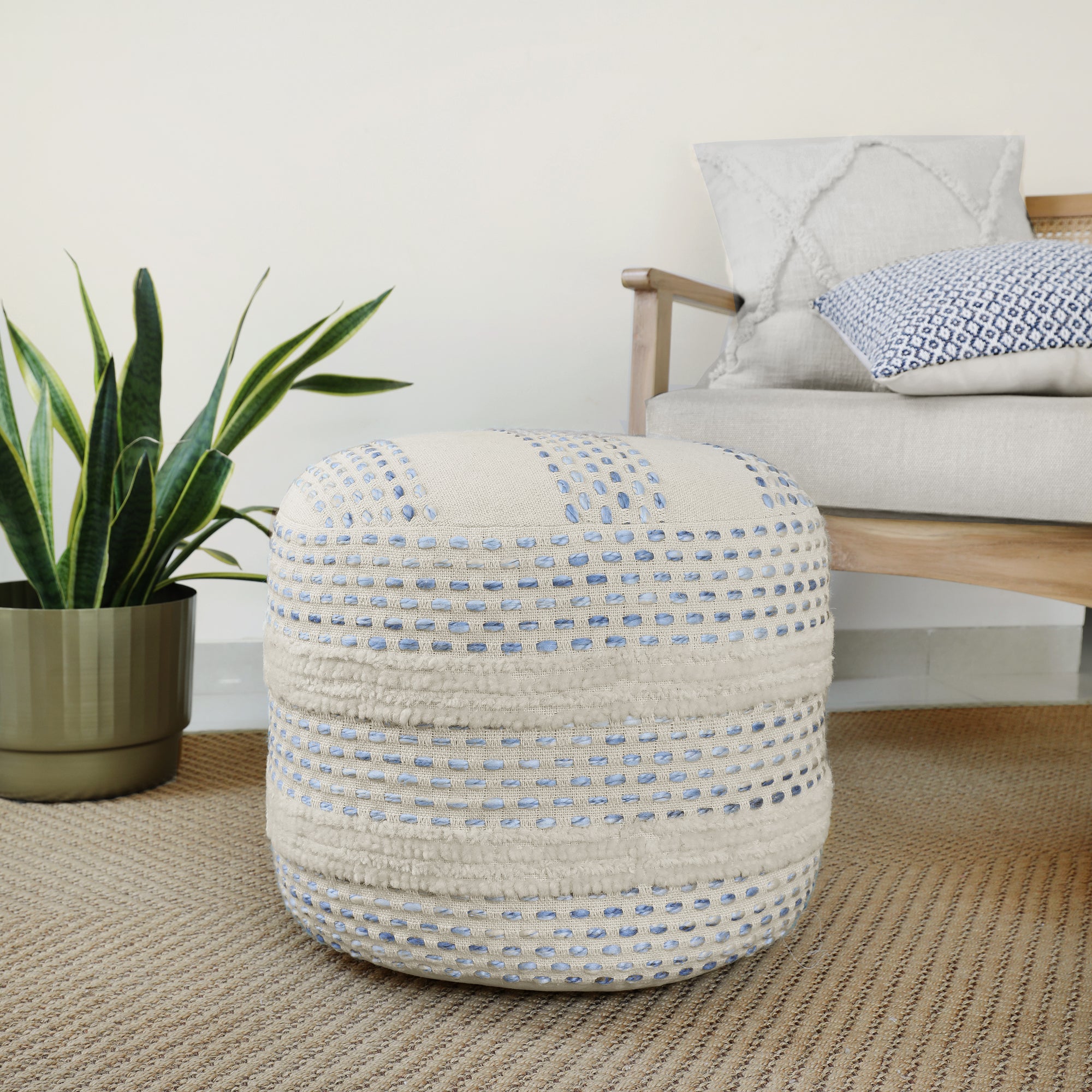 18" Blue Cotton Blend Ottoman-Ottomans-DECOROLALA