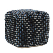 16" Black Fabric Geometric Pouf Ottoman-Ottomans-DECOROLALA