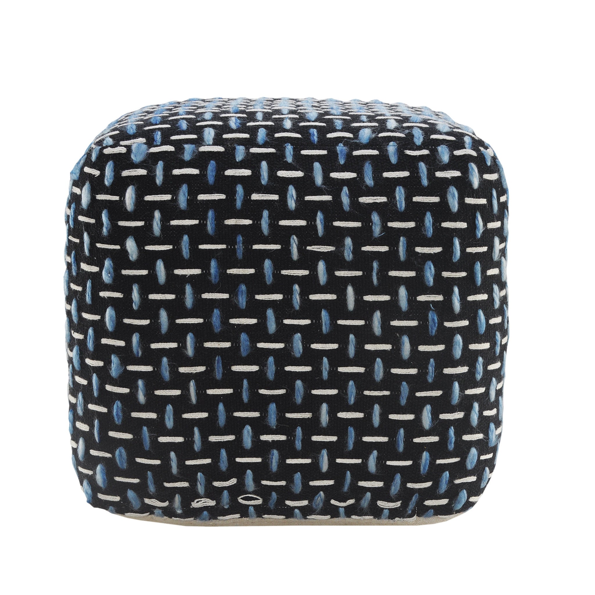 16" Black Fabric Geometric Pouf Ottoman-Ottomans-DECOROLALA