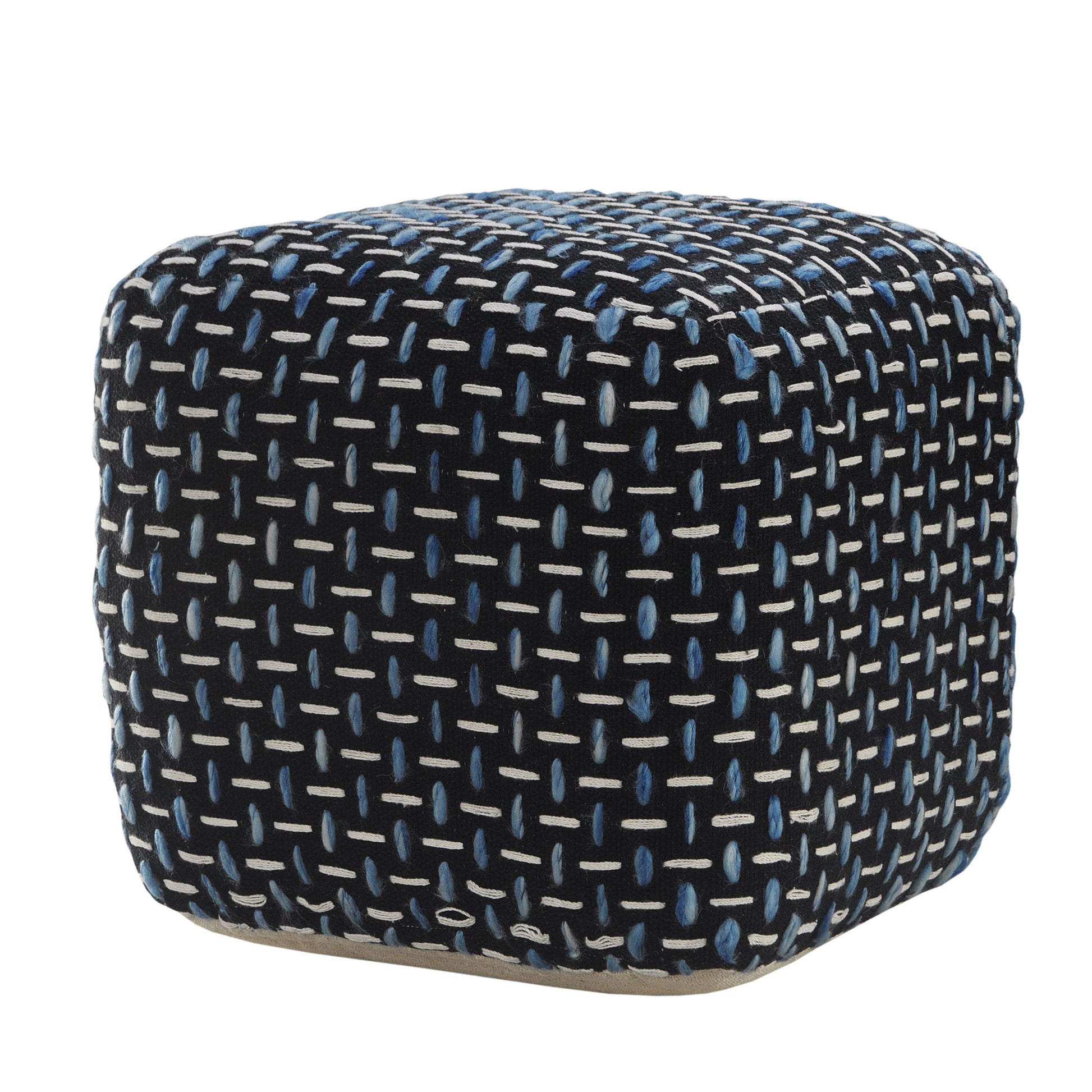 16" Black Fabric Geometric Pouf Ottoman-Ottomans-DECOROLALA
