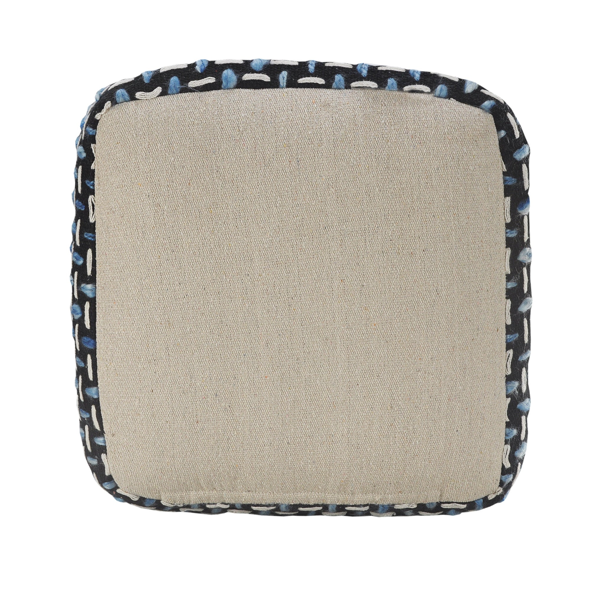16" Black Fabric Geometric Pouf Ottoman-Ottomans-DECOROLALA