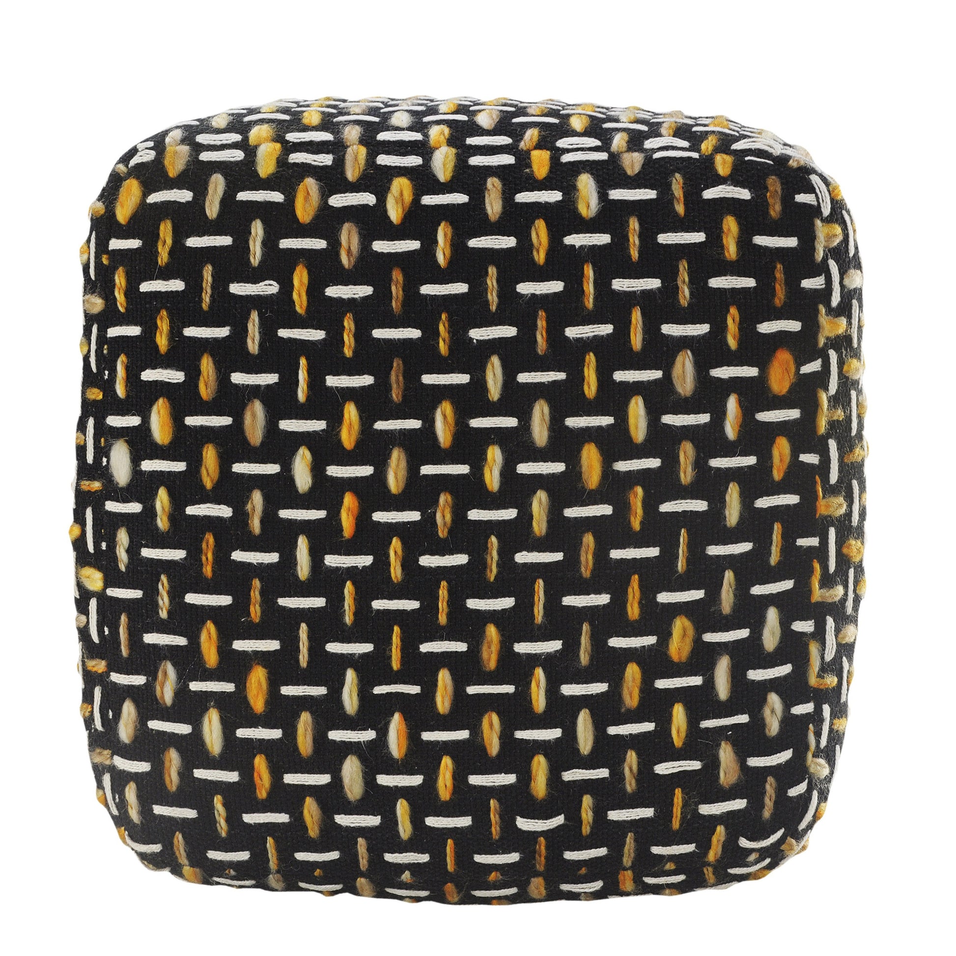 16" Black Fabric Geometric Pouf Ottoman-Ottomans-DECOROLALA