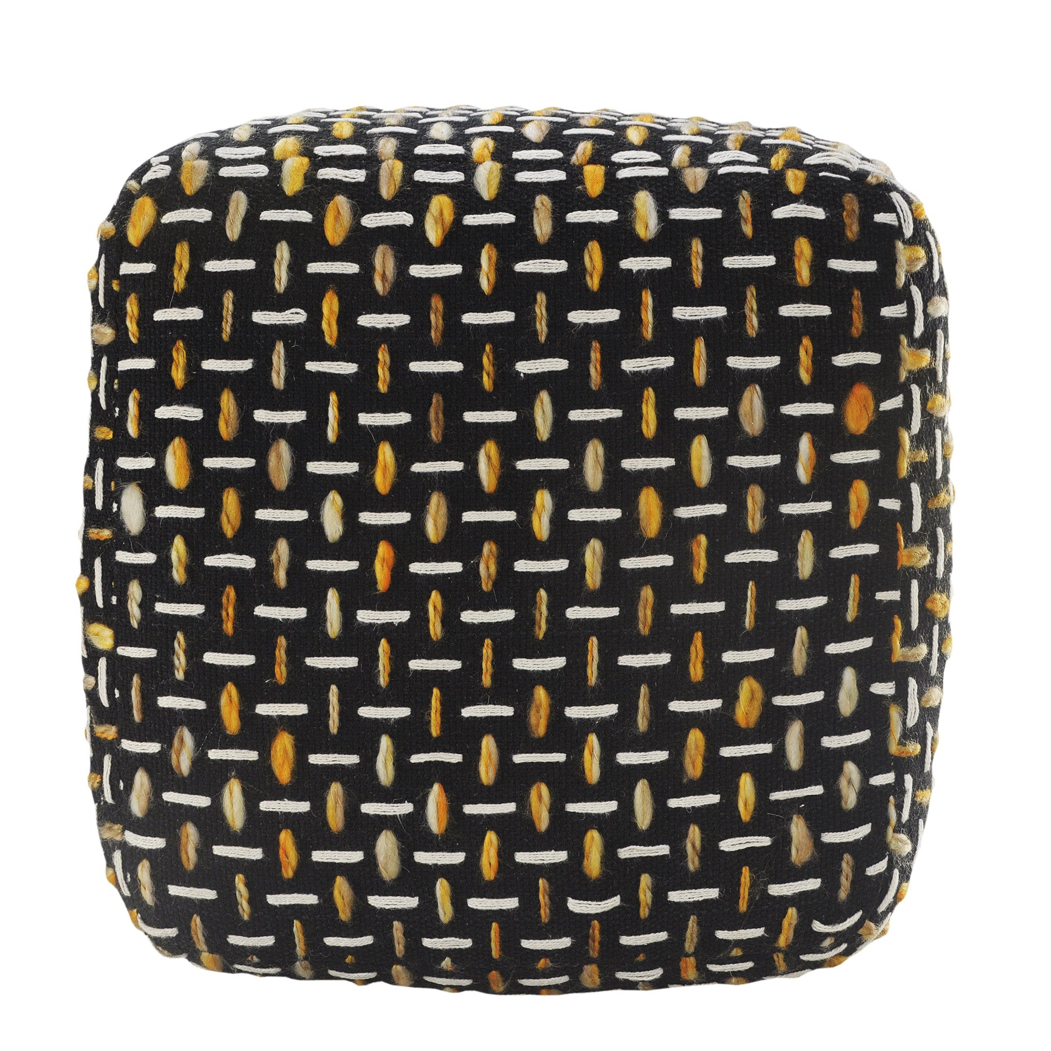16" Black Fabric Geometric Pouf Ottoman-Ottomans-DECOROLALA