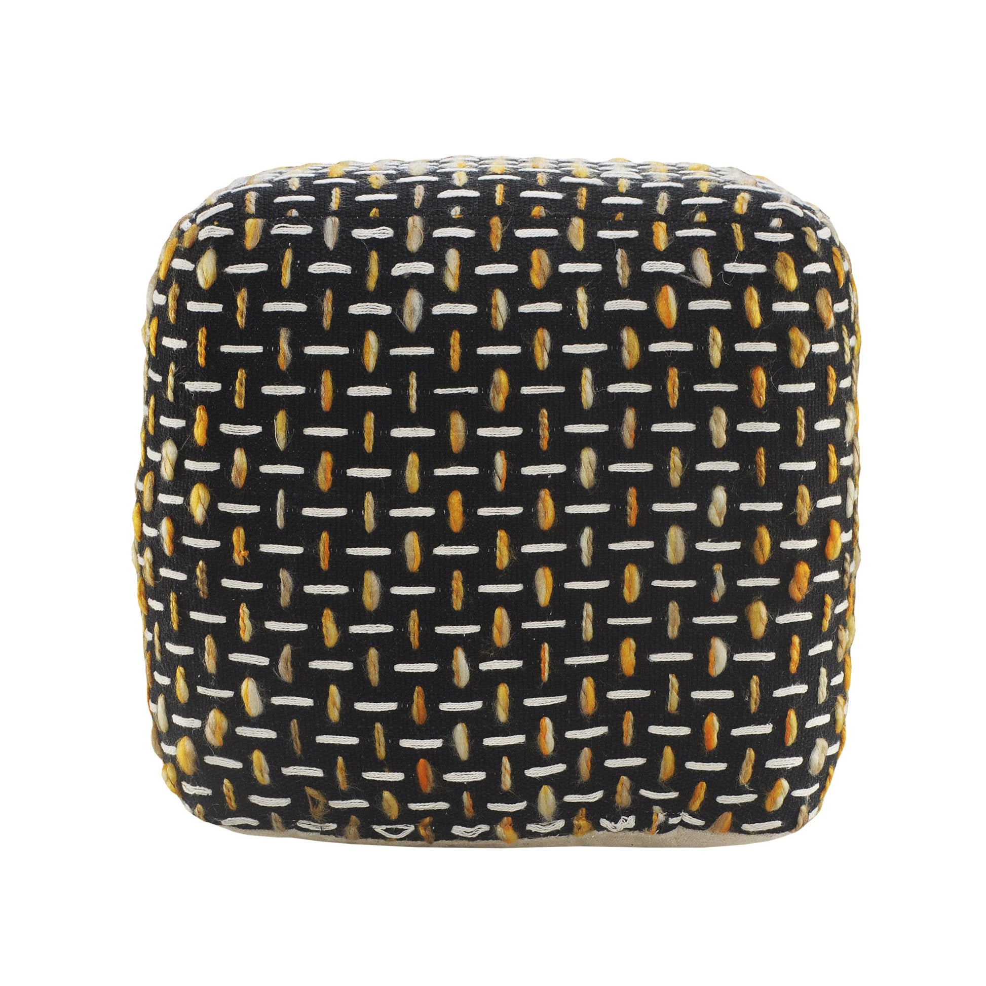 16" Black Fabric Geometric Pouf Ottoman-Ottomans-DECOROLALA