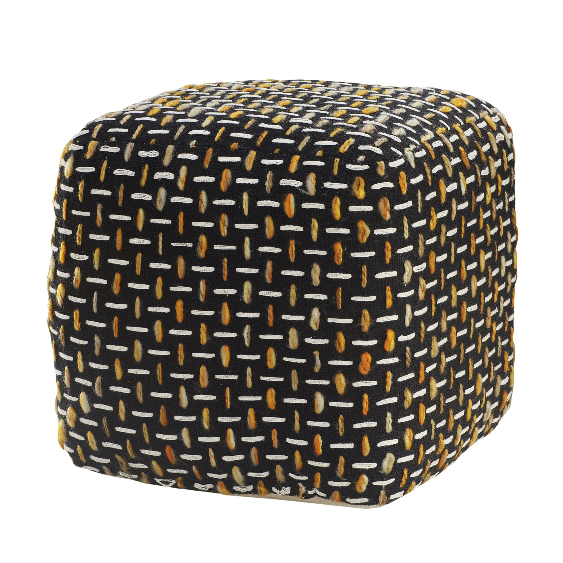 16" Black Fabric Geometric Pouf Ottoman-Ottomans-DECOROLALA
