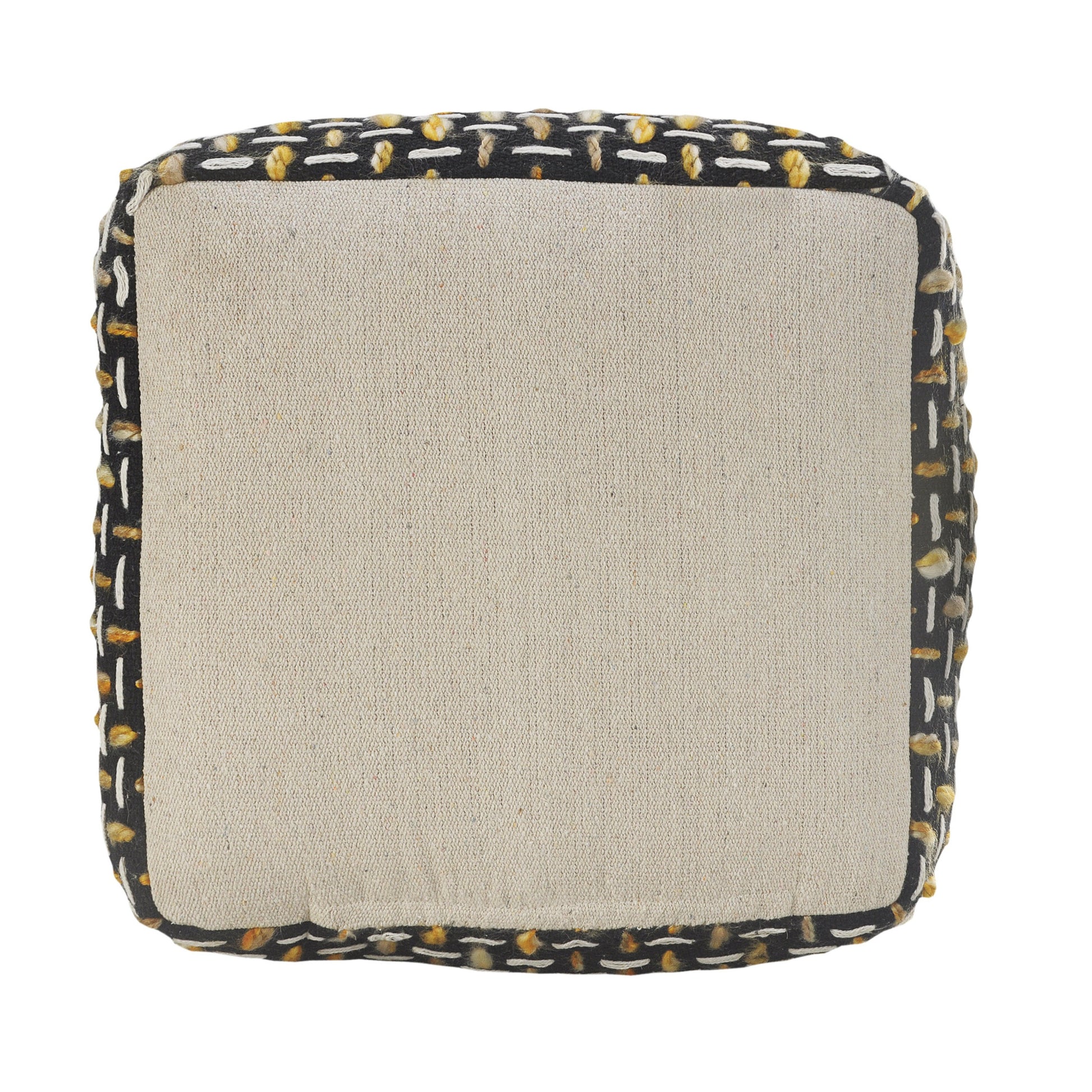16" Black Fabric Geometric Pouf Ottoman-Ottomans-DECOROLALA