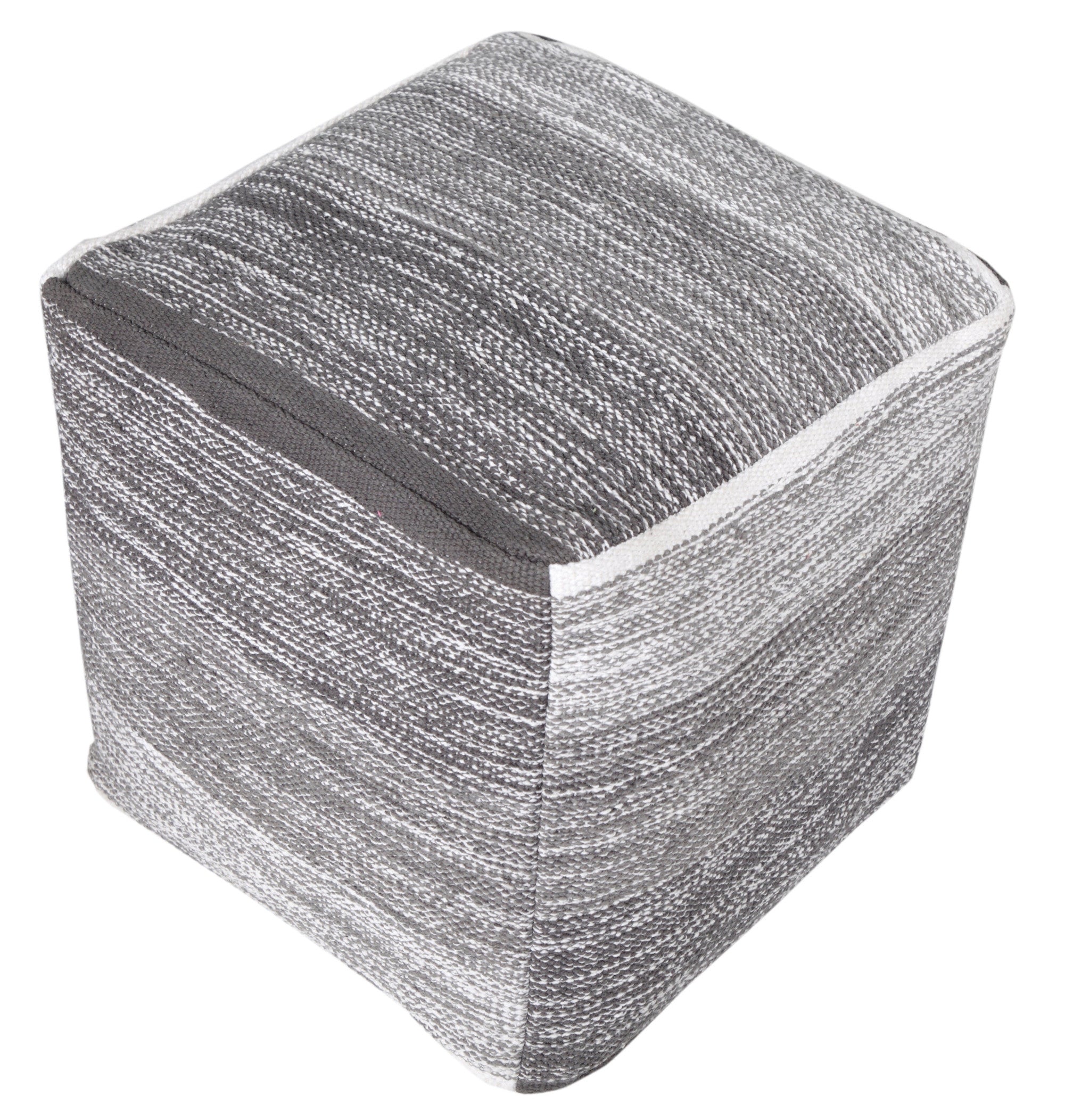 16" Gray Cotton Striped Pouf Ottoman-Ottomans-DECOROLALA