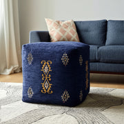 18" Blue Medallion Pouf Ottoman-Ottomans-DECOROLALA