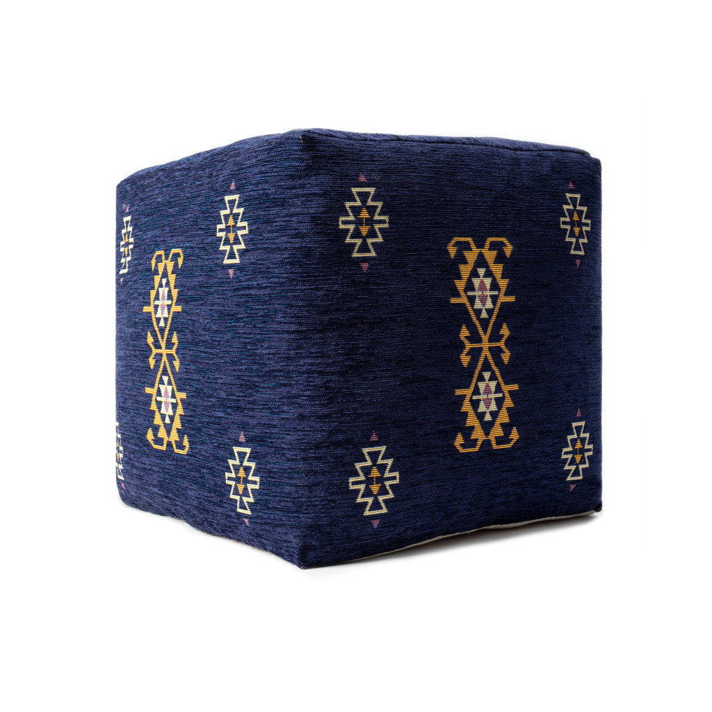 18" Blue Medallion Pouf Ottoman-Ottomans-DECOROLALA