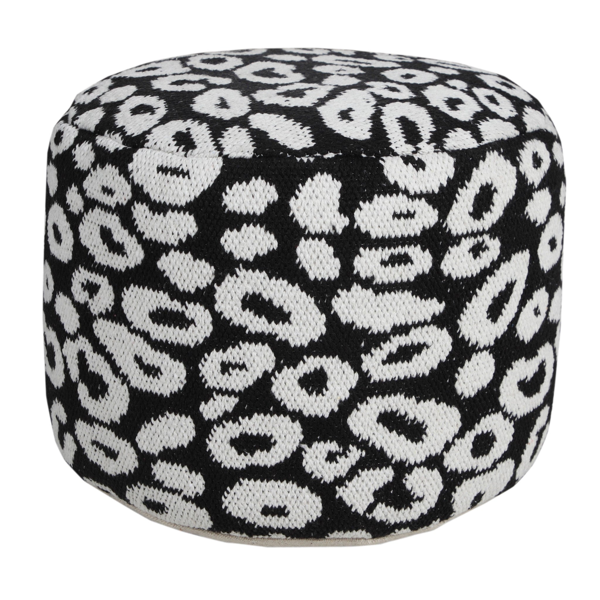 18" Black Cylinder Abstract Pouf Ottoman-Ottomans-DECOROLALA
