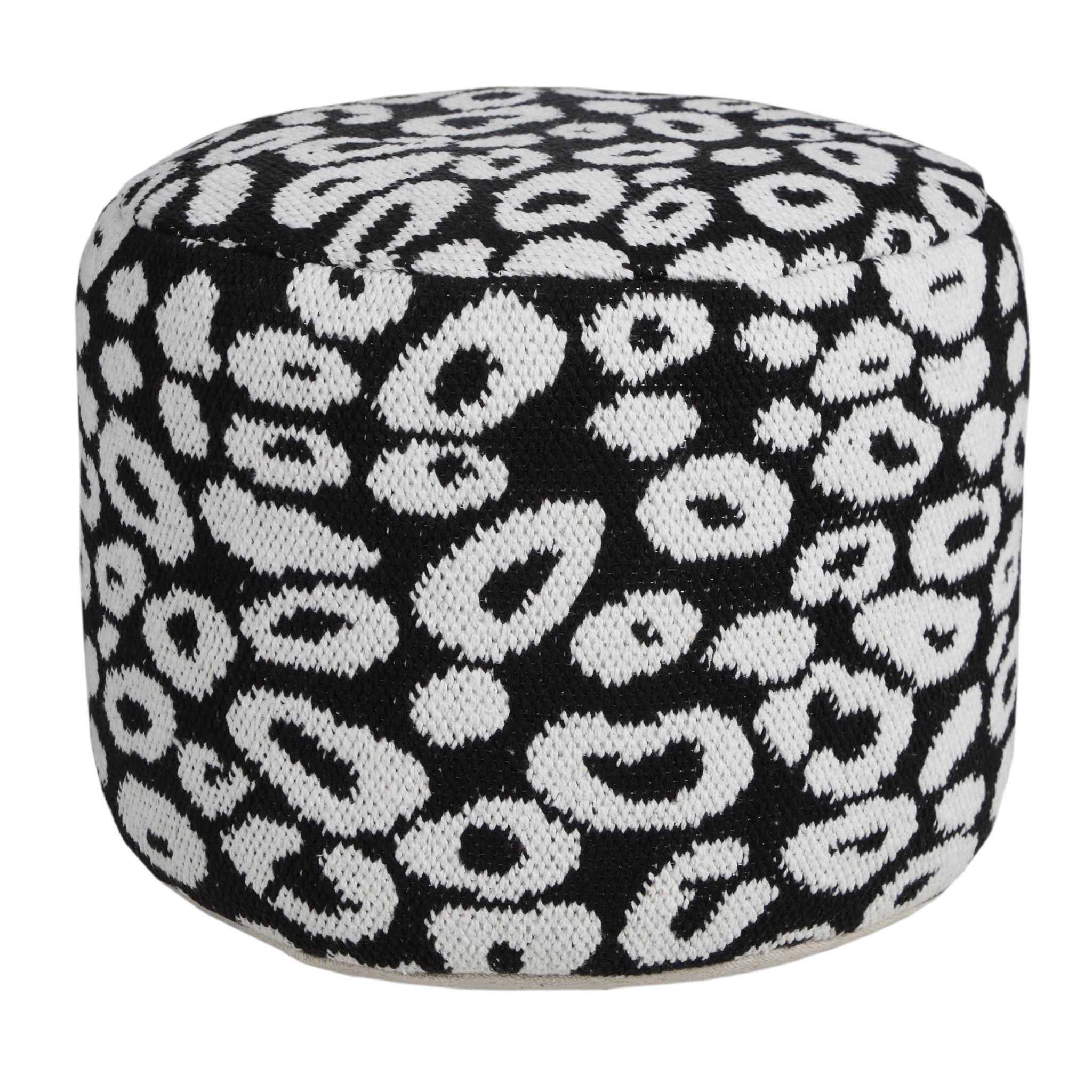 18" Black Cylinder Abstract Pouf Ottoman-Ottomans-DECOROLALA