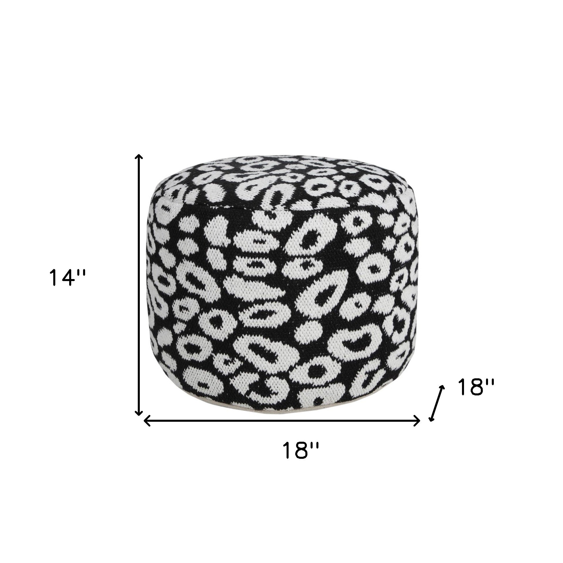 18" Black Cylinder Abstract Pouf Ottoman-Ottomans-DECOROLALA