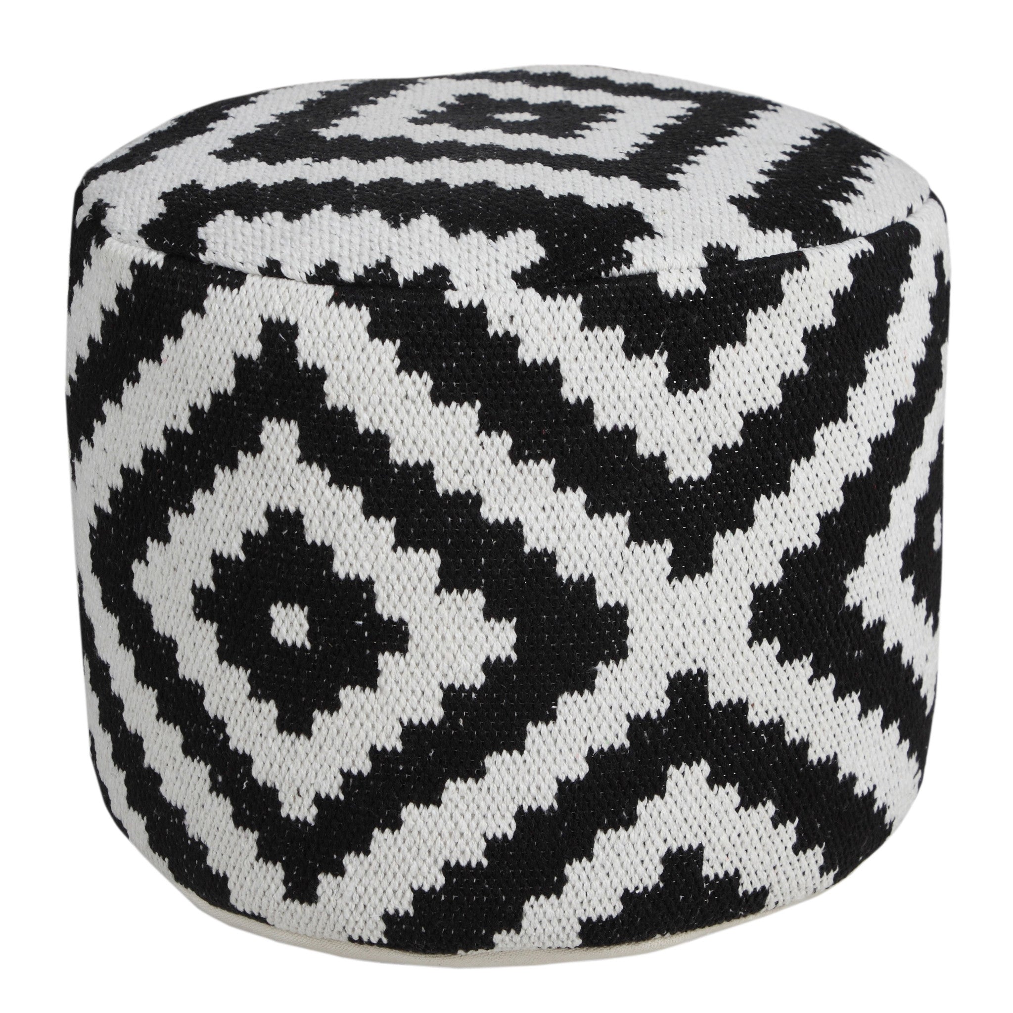 18" Black Cylinder Geometric Pouf Ottoman-Ottomans-DECOROLALA