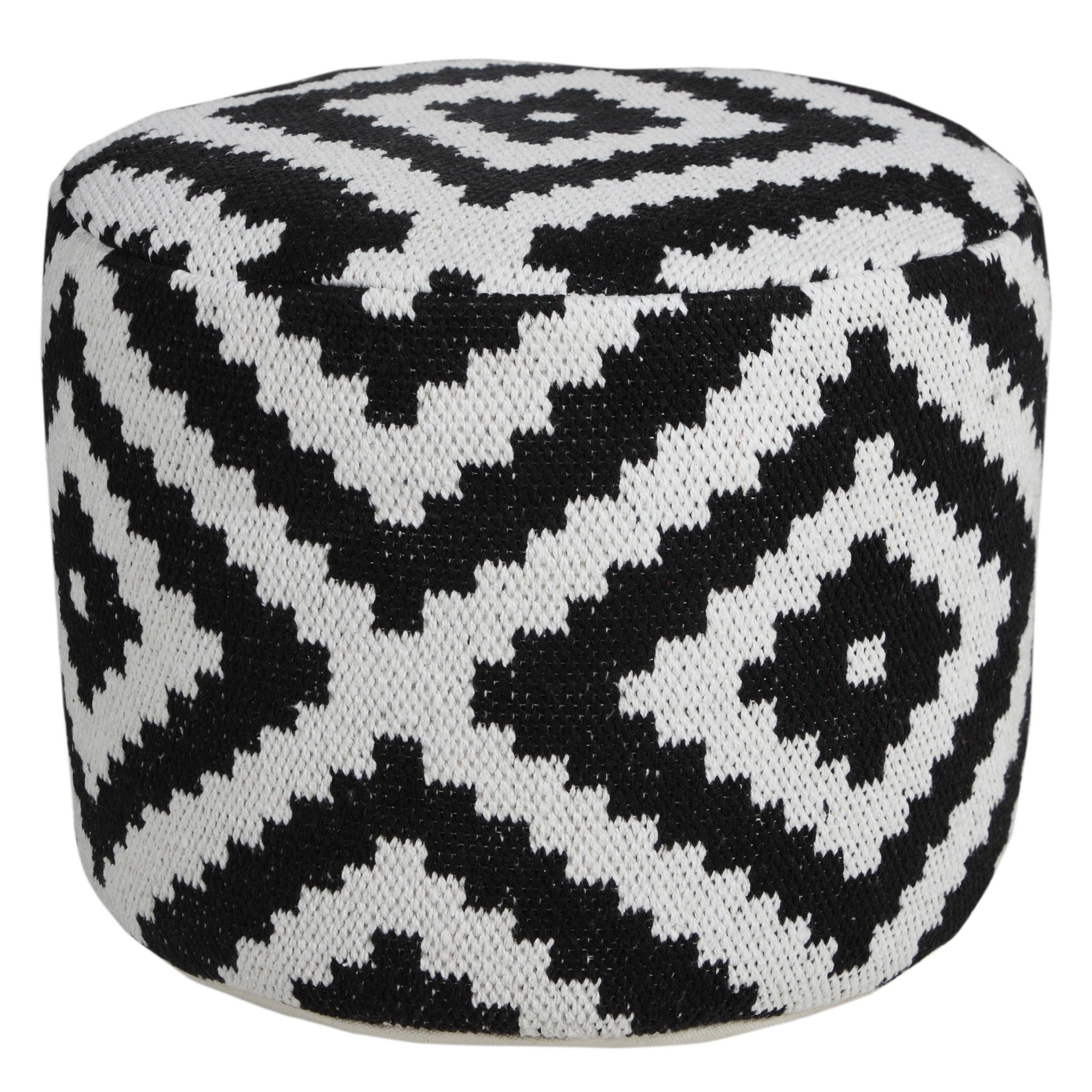 18" Black Cylinder Geometric Pouf Ottoman-Ottomans-DECOROLALA