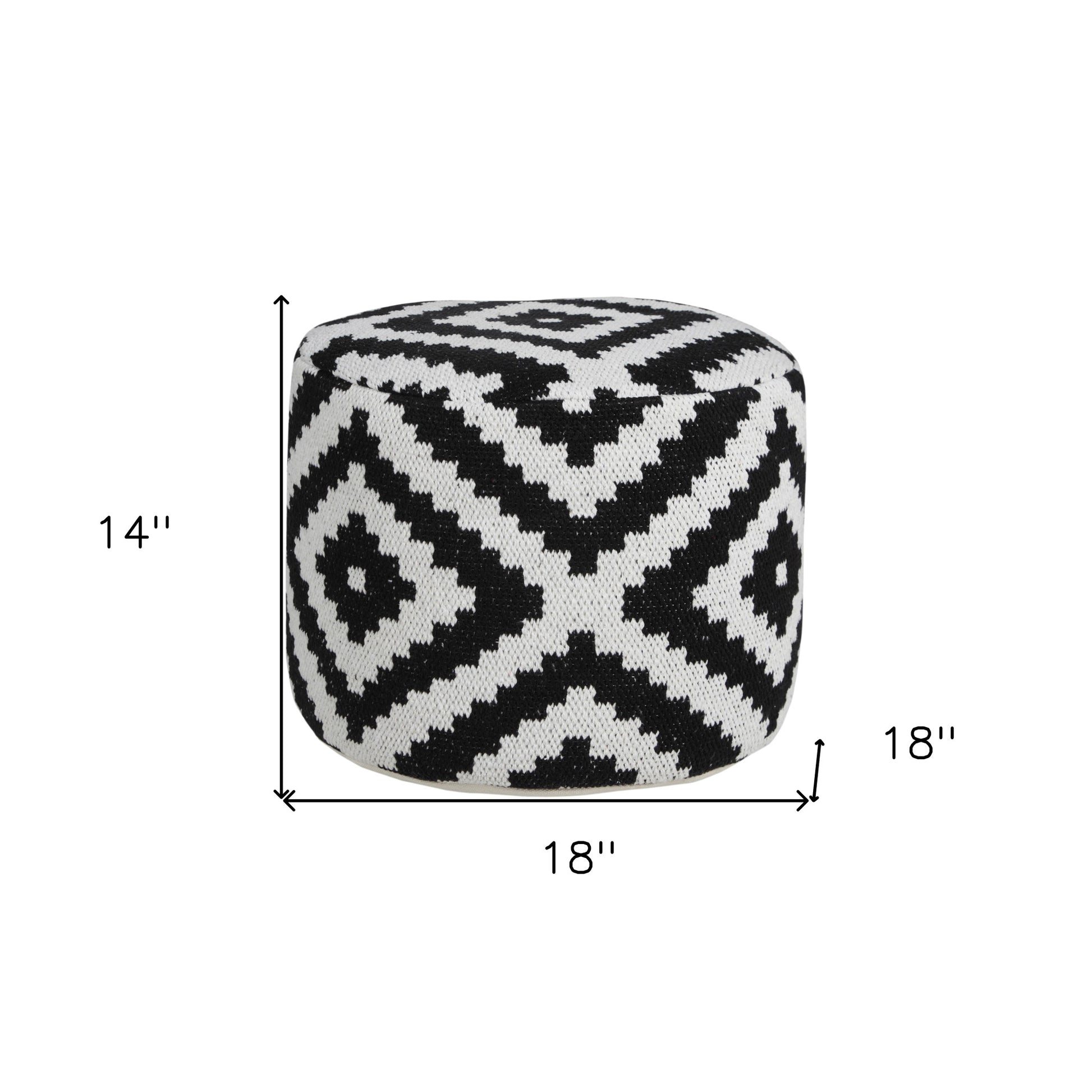 18" Black Cylinder Geometric Pouf Ottoman-Ottomans-DECOROLALA