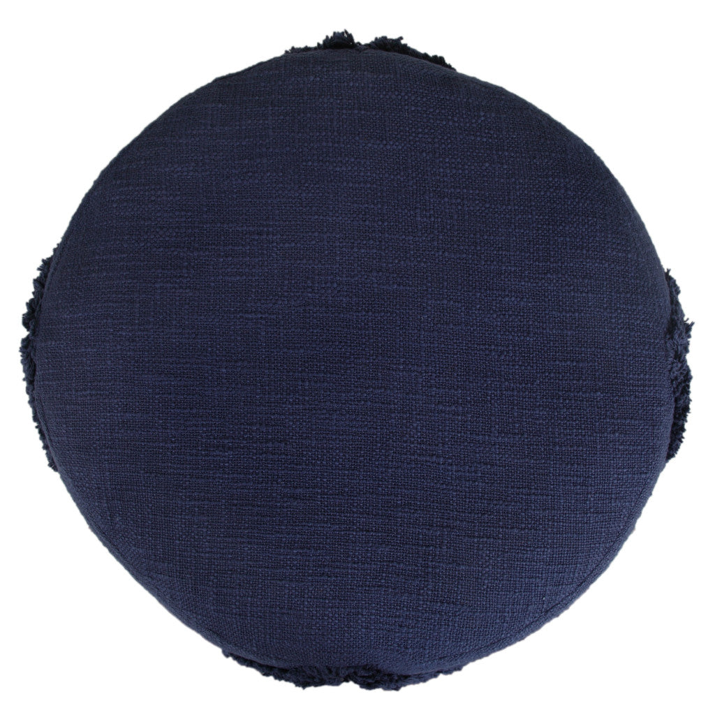18" Blue Cotton Cylinder Geometric Pouf Ottoman-Ottomans-DECOROLALA