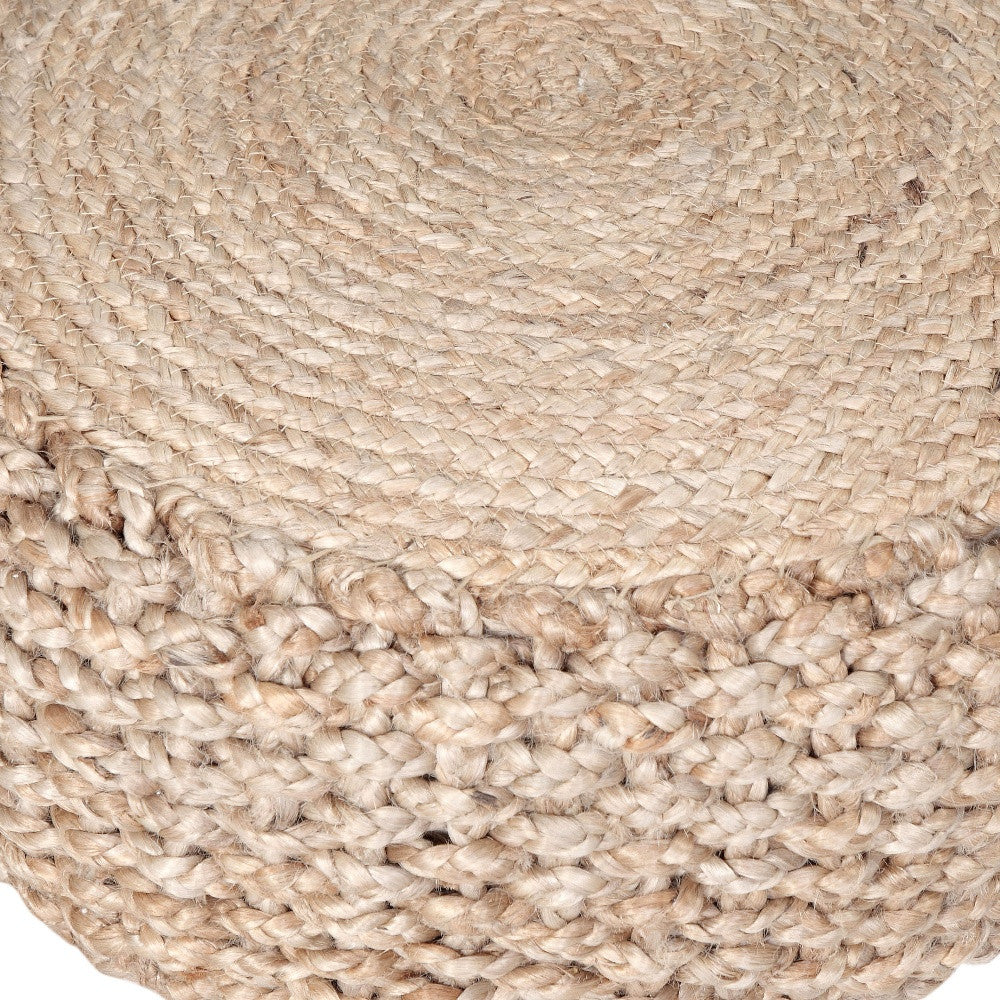 20" Tan Round Geometric Pouf Ottoman-Ottomans-DECOROLALA