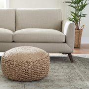 20" Tan Round Geometric Pouf Ottoman-Ottomans-DECOROLALA