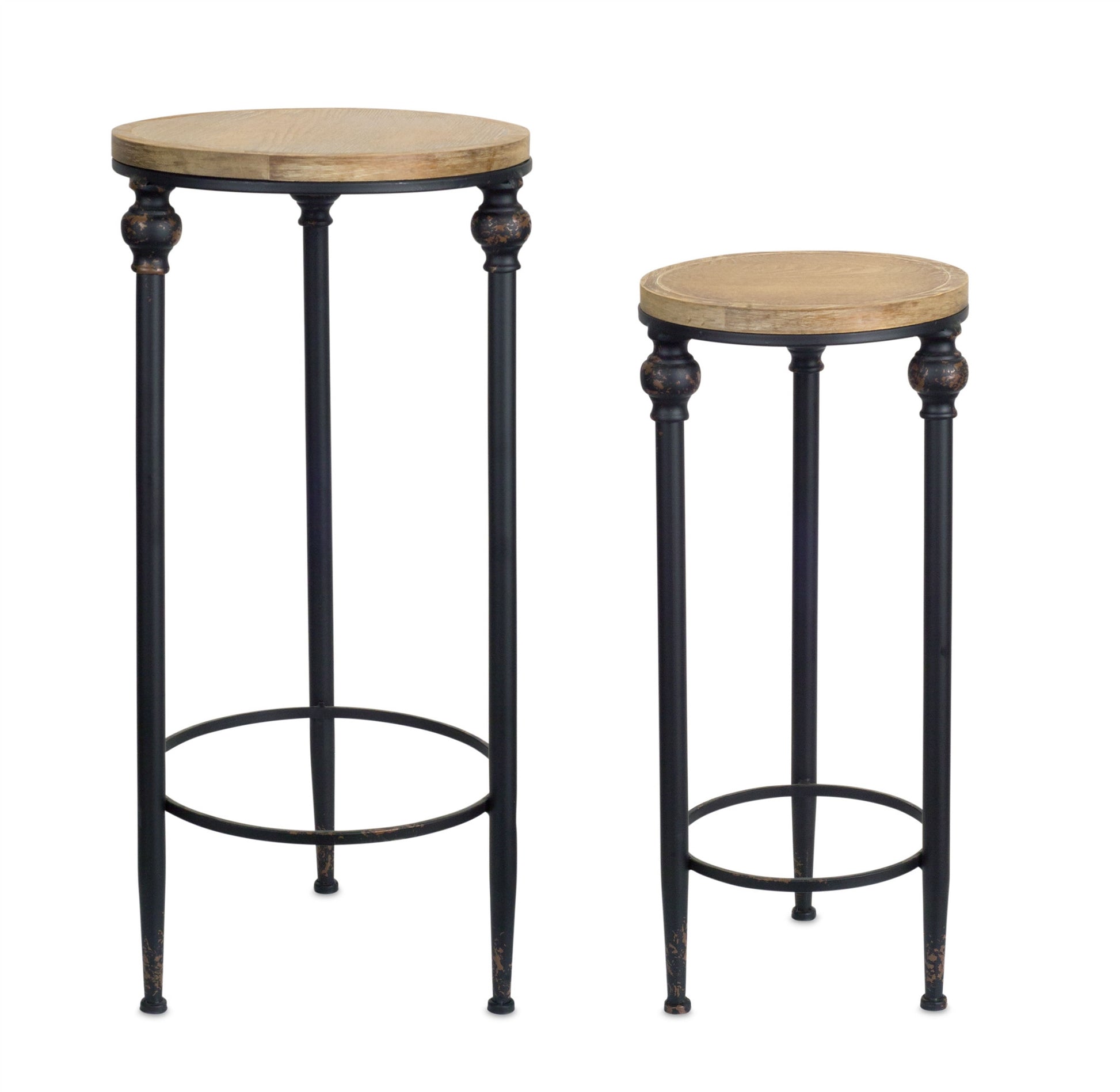 Set of Two 27" Black And Brown Round End Tables-End-Side Tables-DECOROLALA
