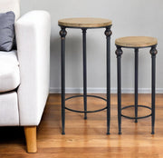 Set of Two 27" Black And Brown Round End Tables-End-Side Tables-DECOROLALA