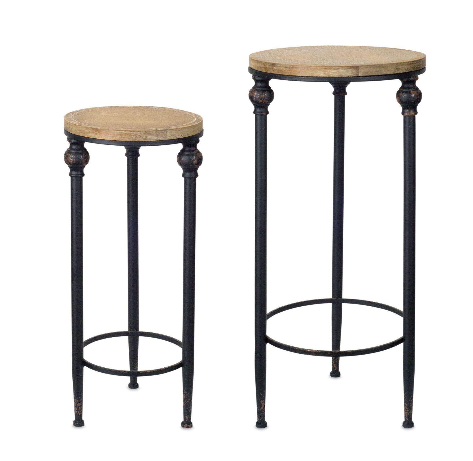 Set of Two 27" Black And Brown Round End Tables-End-Side Tables-DECOROLALA