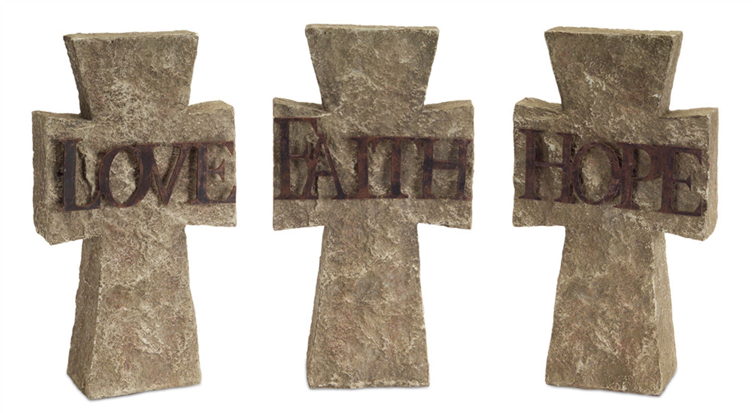 Set of Three 11" Gray Cement Cross Statue Tabletop Sculpture-Sculptures-DECOROLALA
