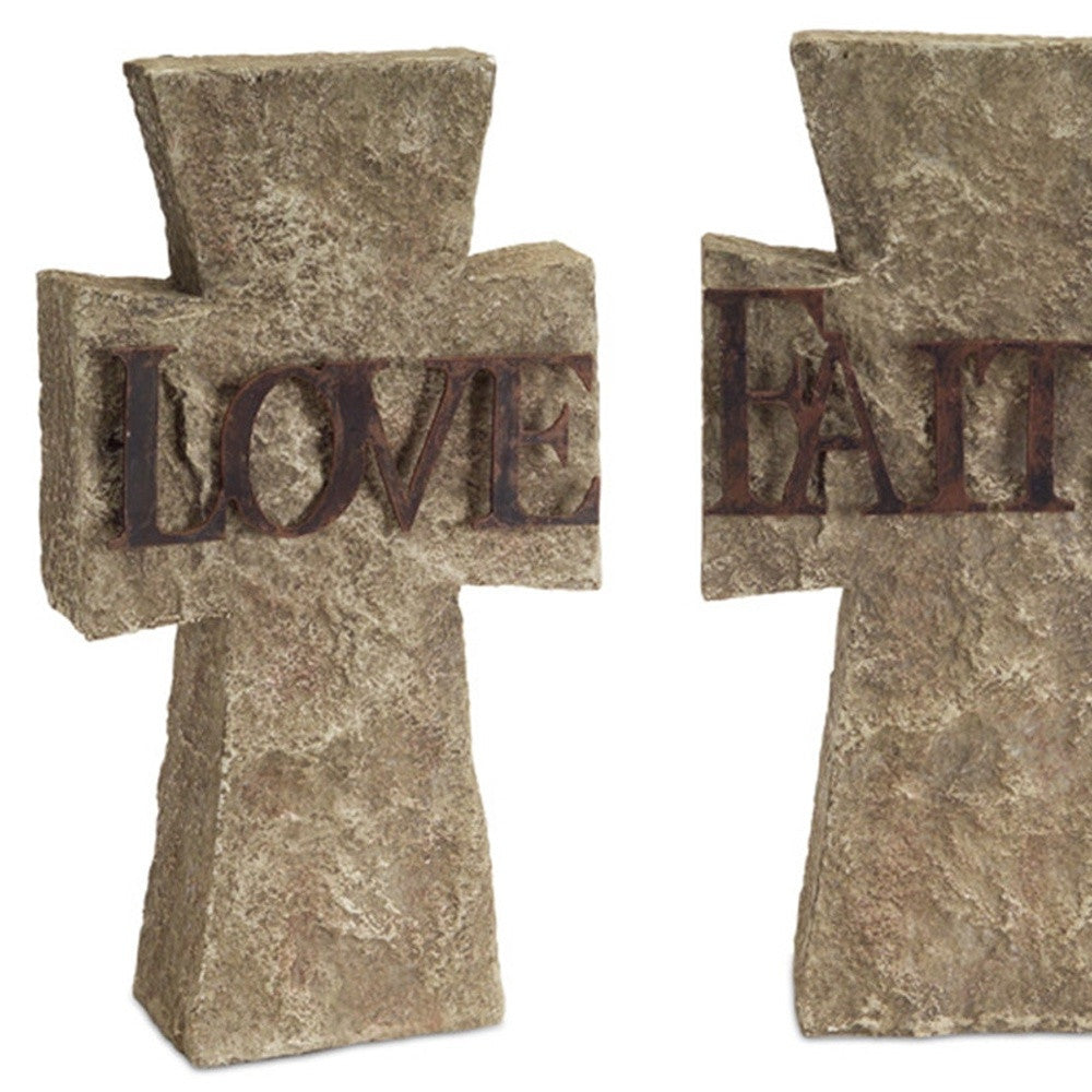 Set of Three 11" Gray Cement Cross Statue Tabletop Sculpture-Sculptures-DECOROLALA