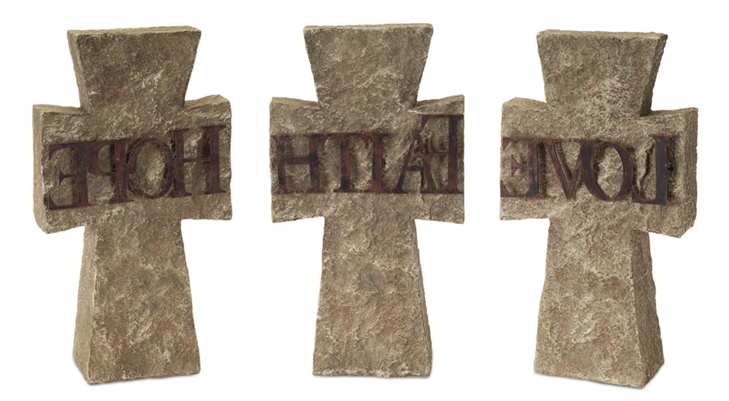 Set of Three 11" Gray Cement Cross Statue Tabletop Sculpture-Sculptures-DECOROLALA