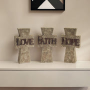 Set of Three 11" Gray Cement Cross Statue Tabletop Sculpture-Sculptures-DECOROLALA