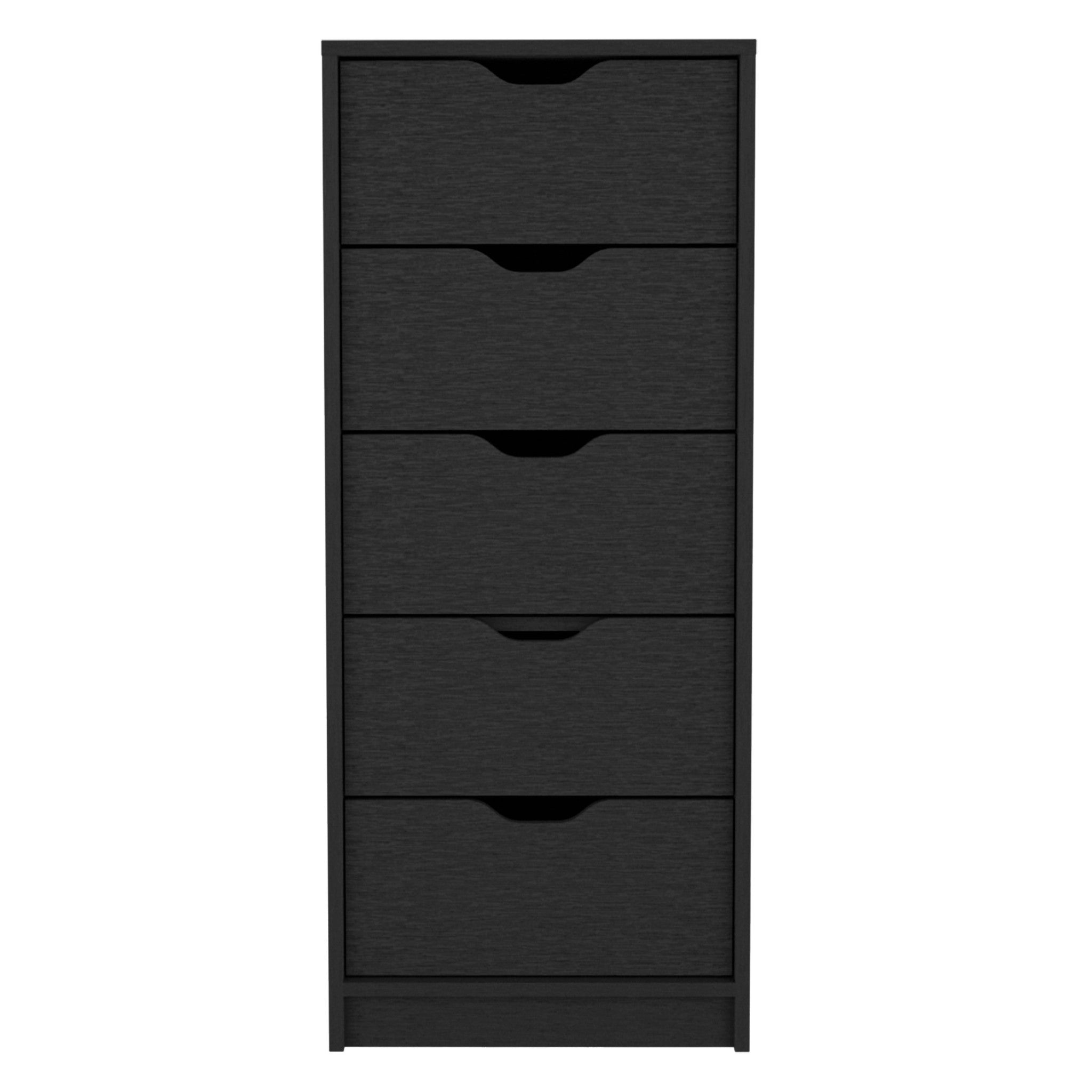 18" Black Charcoal Manufactured Wood Five Drawer Tall and Narrow Dresser-1