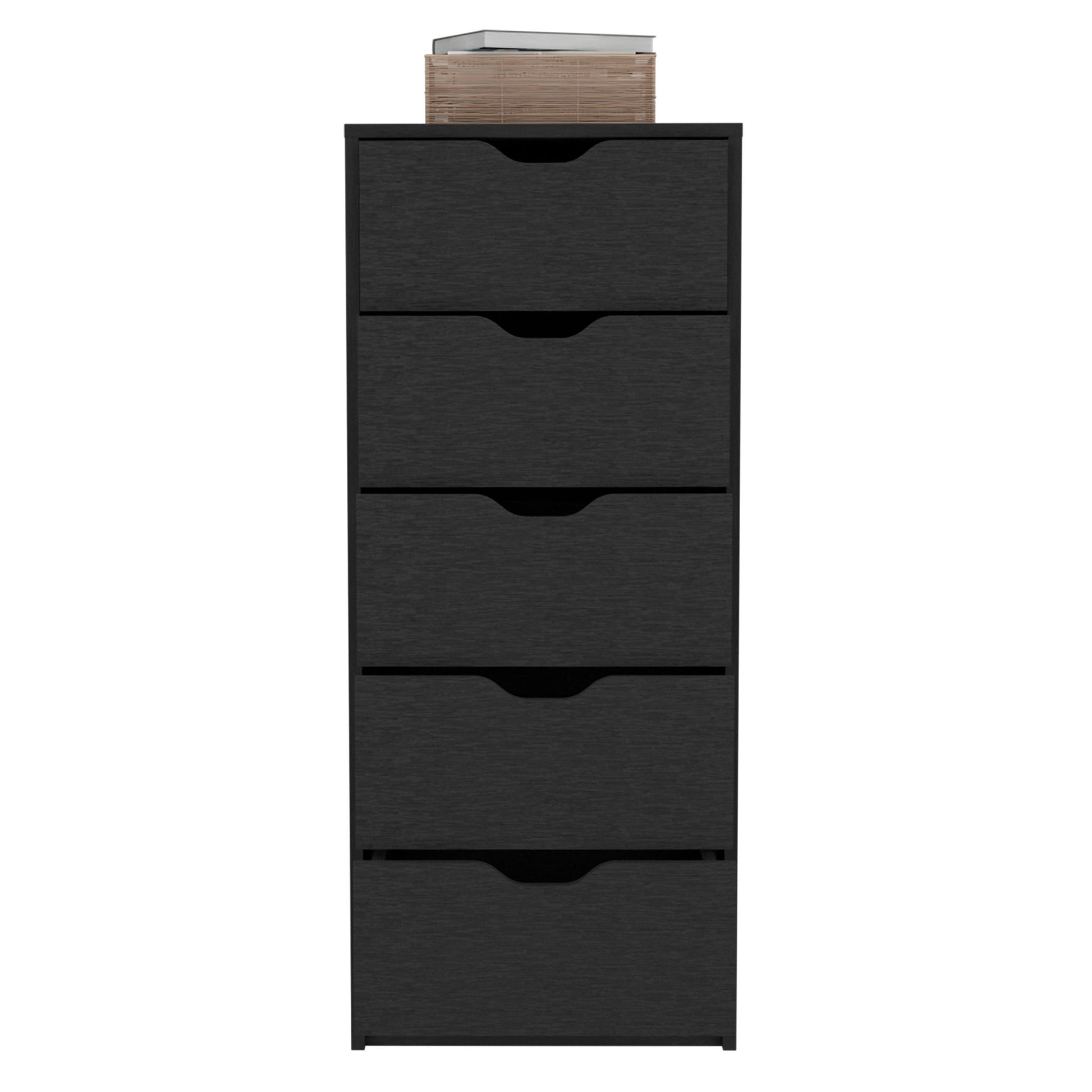 18" Black Charcoal Manufactured Wood Five Drawer Tall and Narrow Dresser-2