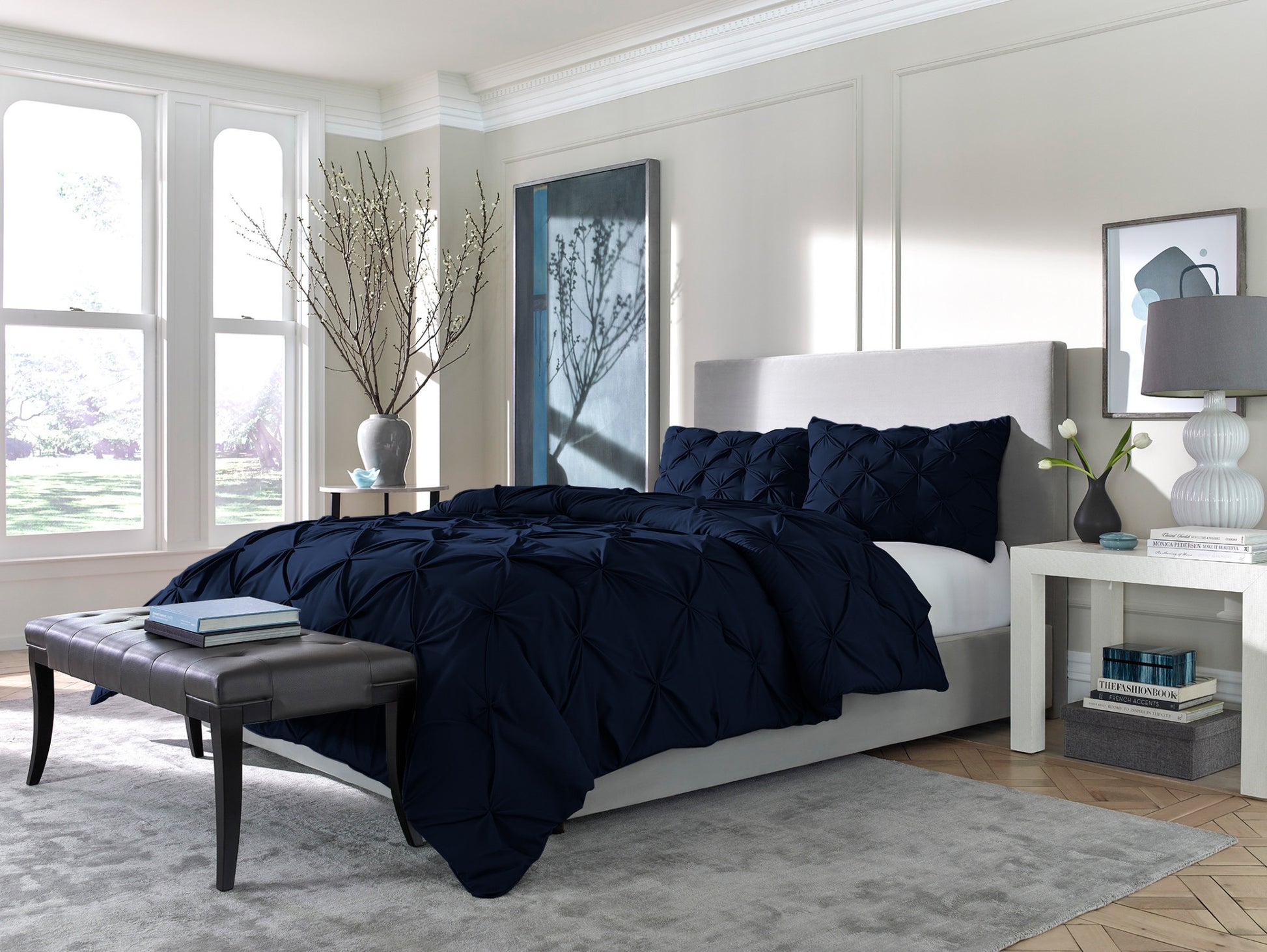 Navy Blue Queen Microfiber 110 Thread Count Washable Down Alternative Comforter-Down Comforters and Duvets-DECOROLALA