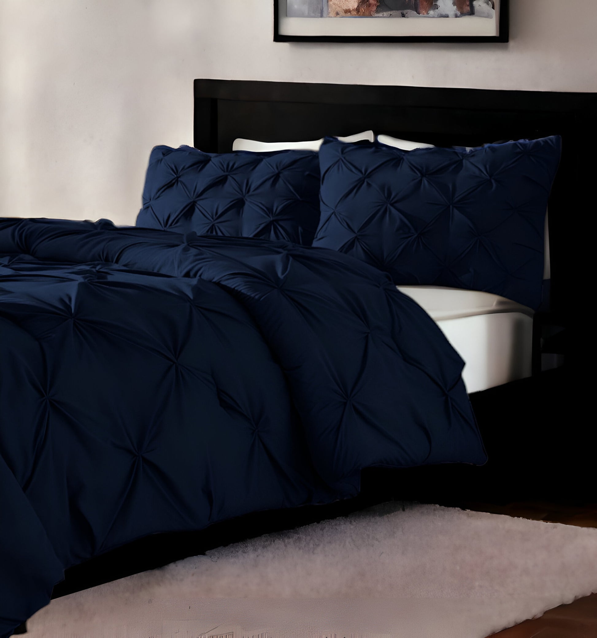 Navy Blue Queen Microfiber 110 Thread Count Washable Down Alternative Comforter-Down Comforters and Duvets-DECOROLALA