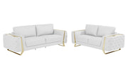 Two Piece Indoor White Italian Leather Five Person Seating Set-Seating Sets-DECOROLALA