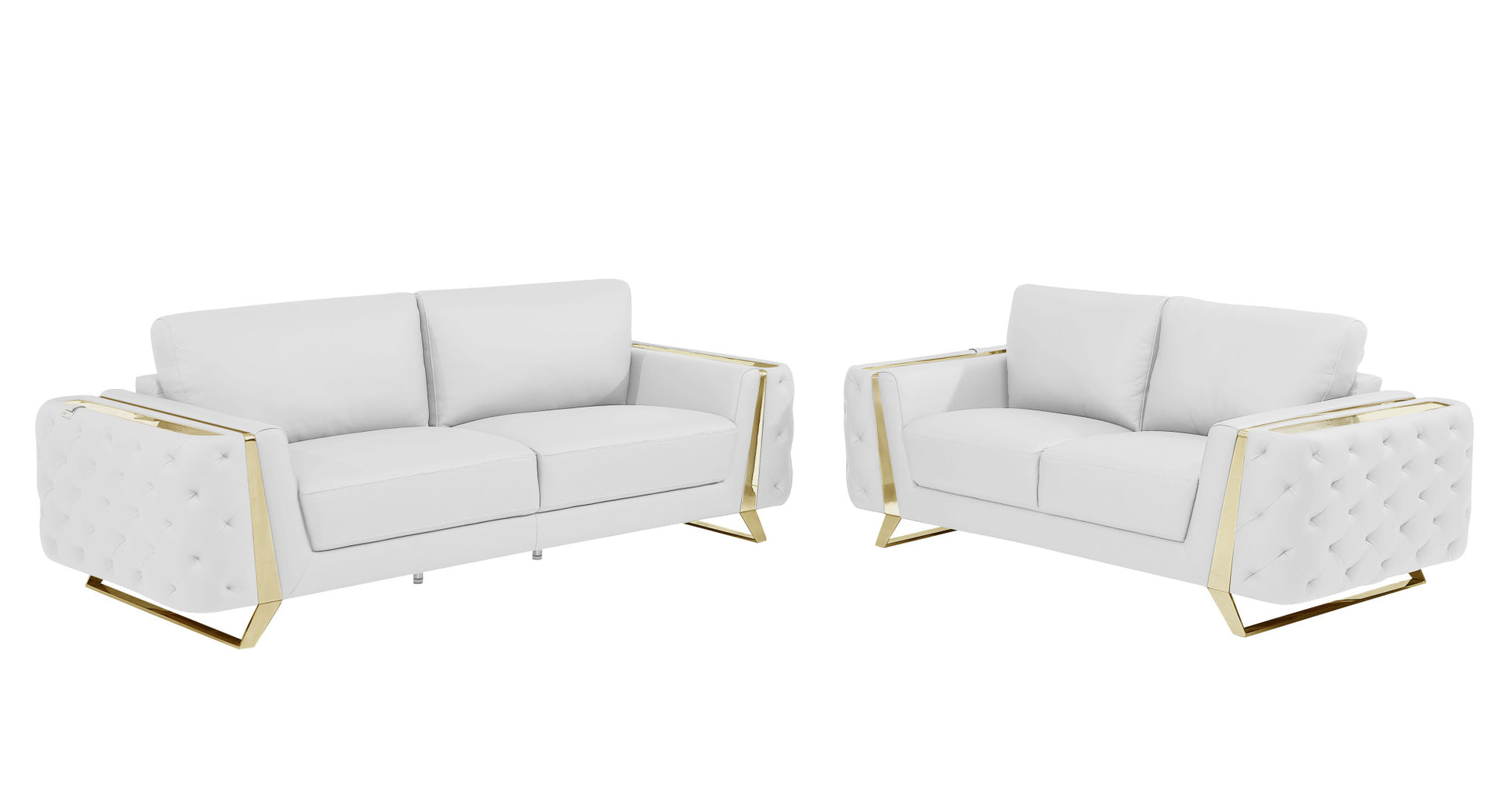 Two Piece Indoor White Italian Leather Five Person Seating Set-Seating Sets-DECOROLALA