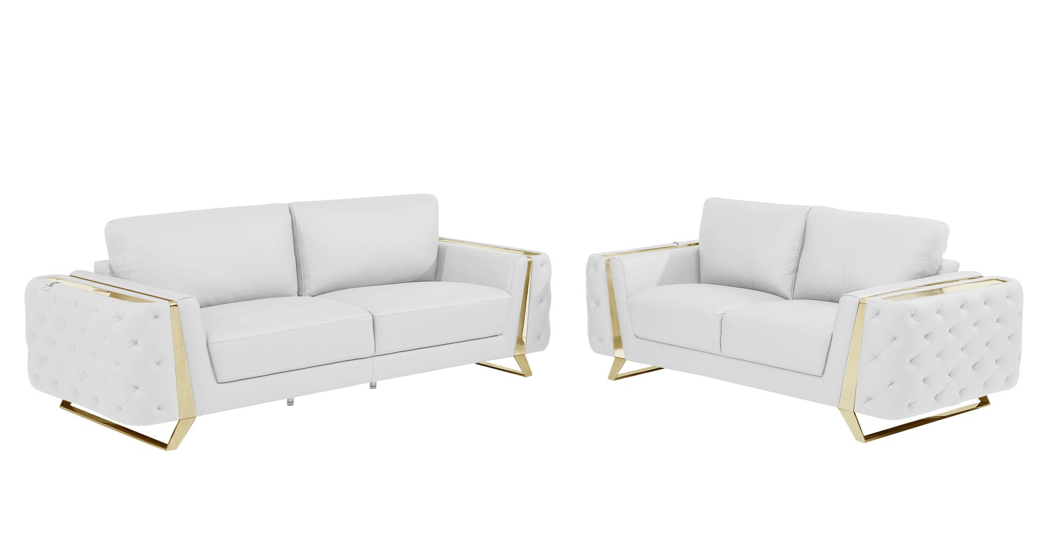 Two Piece Indoor White Italian Leather Five Person Seating Set-Seating Sets-DECOROLALA