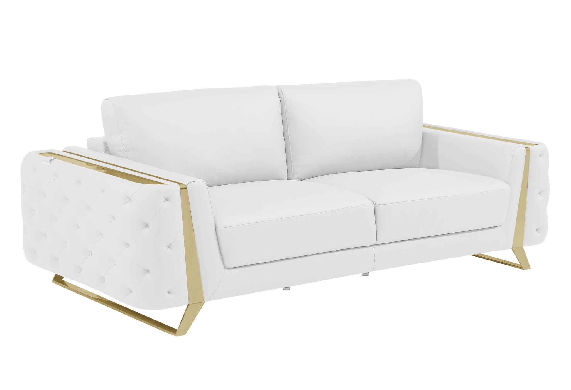 Two Piece Indoor White Italian Leather Five Person Seating Set-Seating Sets-DECOROLALA
