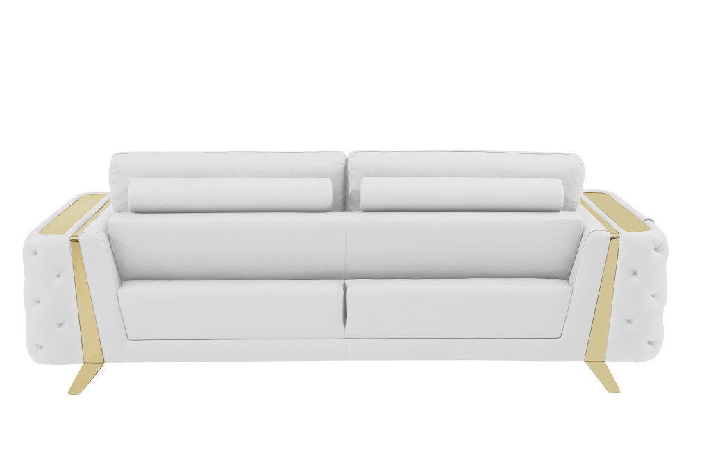 Two Piece Indoor White Italian Leather Five Person Seating Set-Seating Sets-DECOROLALA