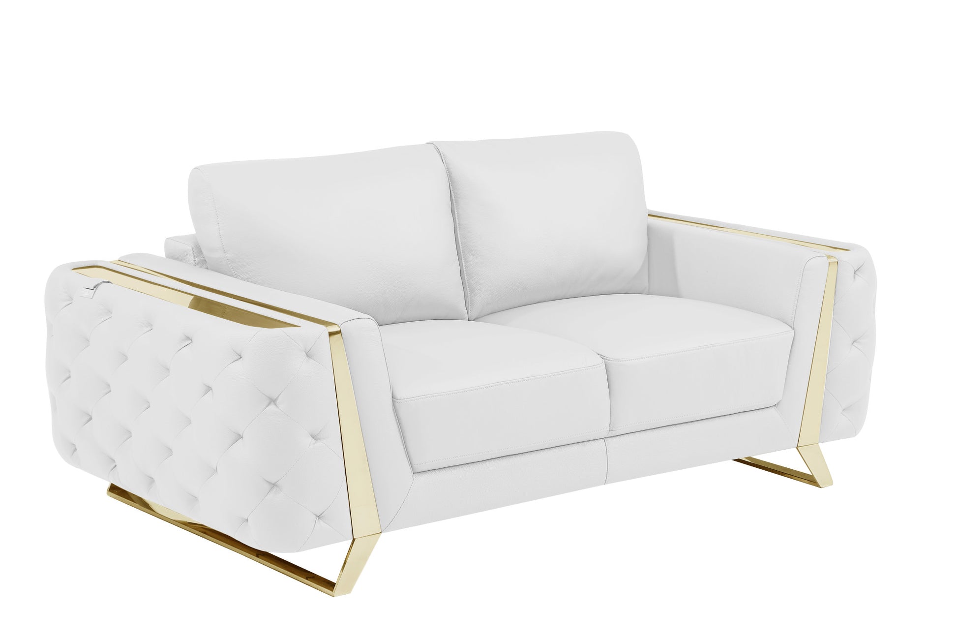 Two Piece Indoor White Italian Leather Five Person Seating Set-Seating Sets-DECOROLALA