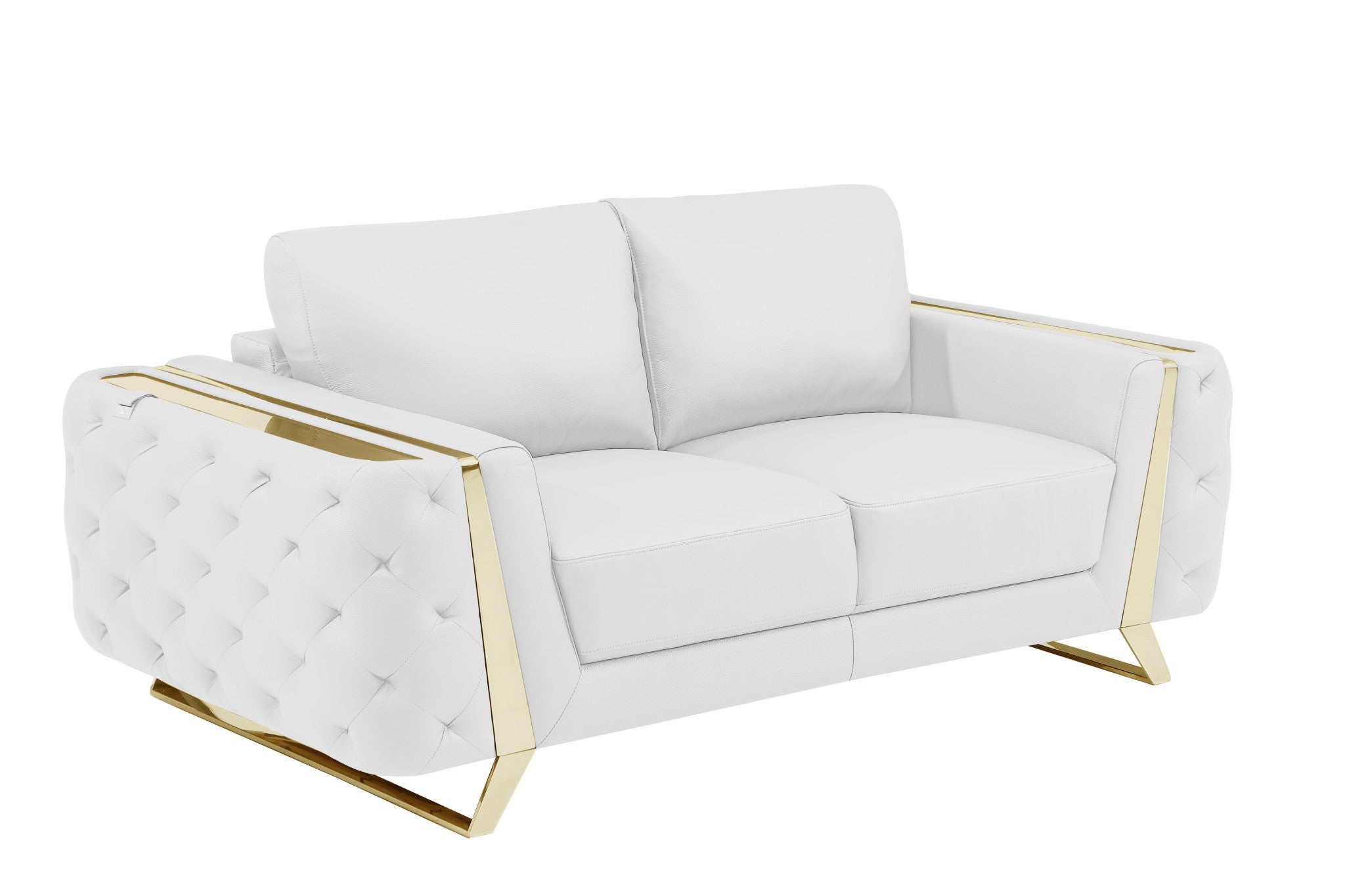 Two Piece Indoor White Italian Leather Five Person Seating Set-Seating Sets-DECOROLALA