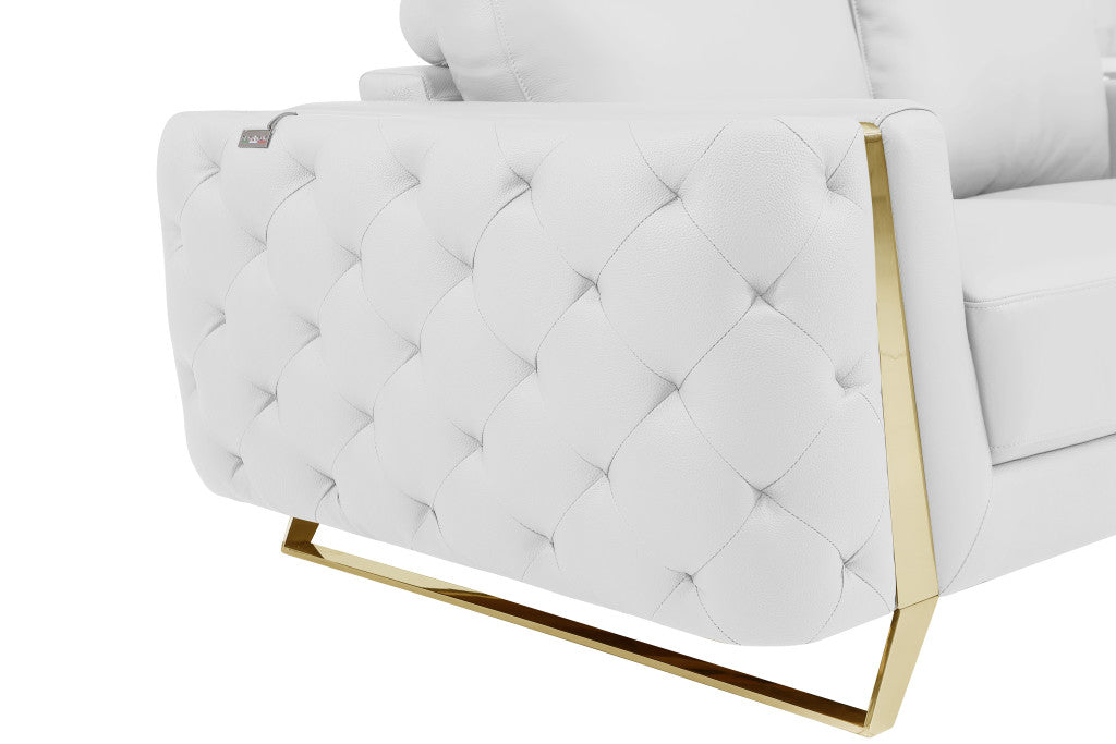 Two Piece Indoor White Italian Leather Five Person Seating Set-Seating Sets-DECOROLALA