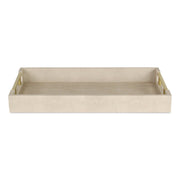 16" Cream Wood and Vinyl Faux Shagreen Serving Tray With Gold Handles-0