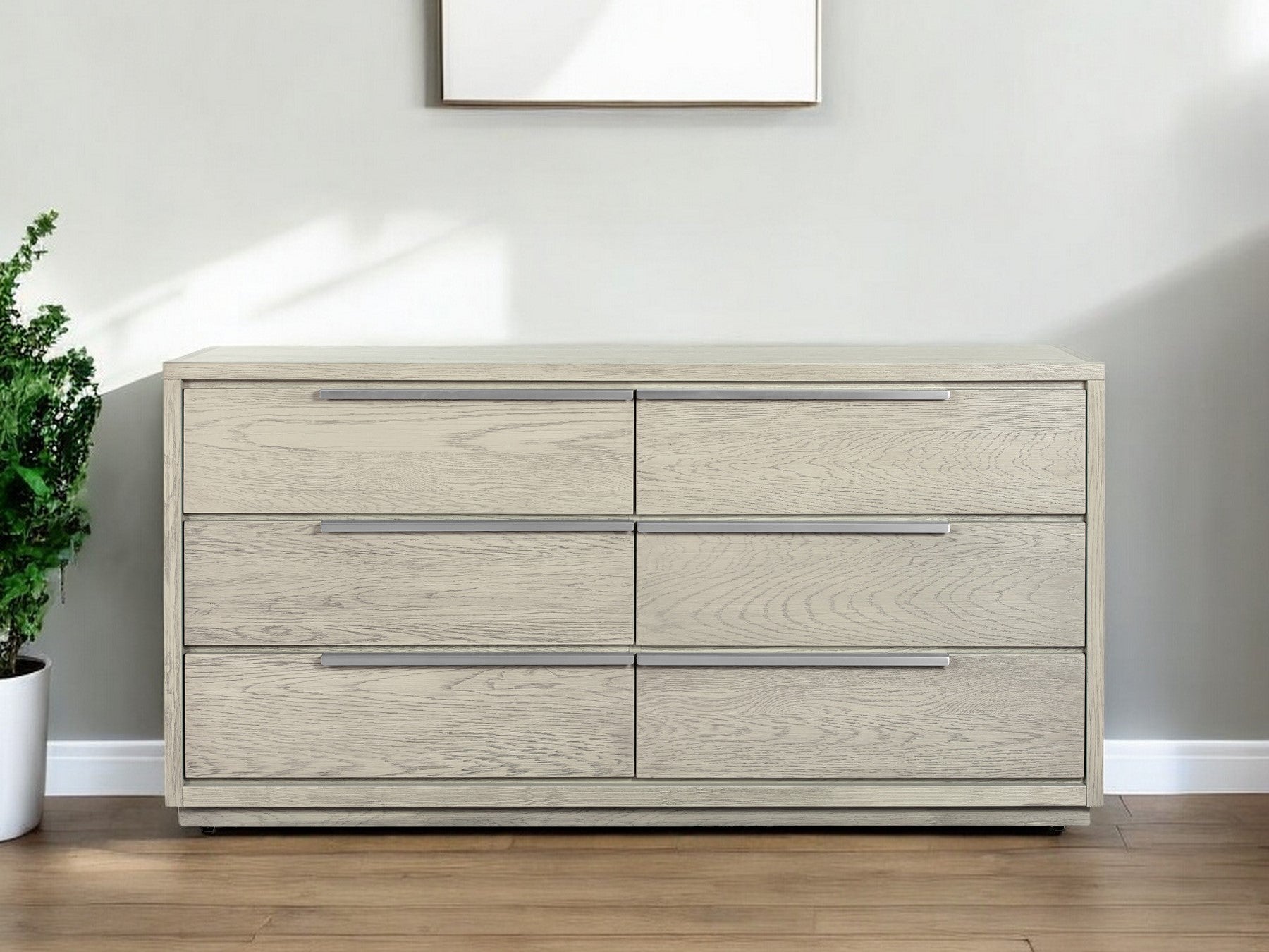 63" Gray Solid Wood Six Drawer Double Dresser-Dressers-DECOROLALA