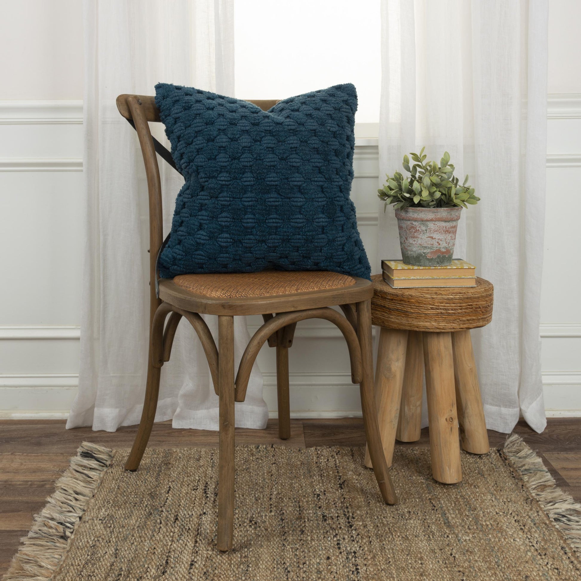 20" Teal Cotton Throw Pillow With Texture-Accent Throw Pillows-DECOROLALA