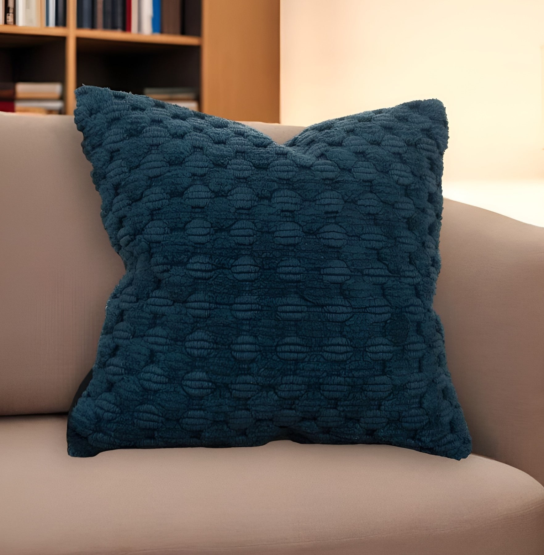 20" Teal Cotton Throw Pillow With Texture-Accent Throw Pillows-DECOROLALA