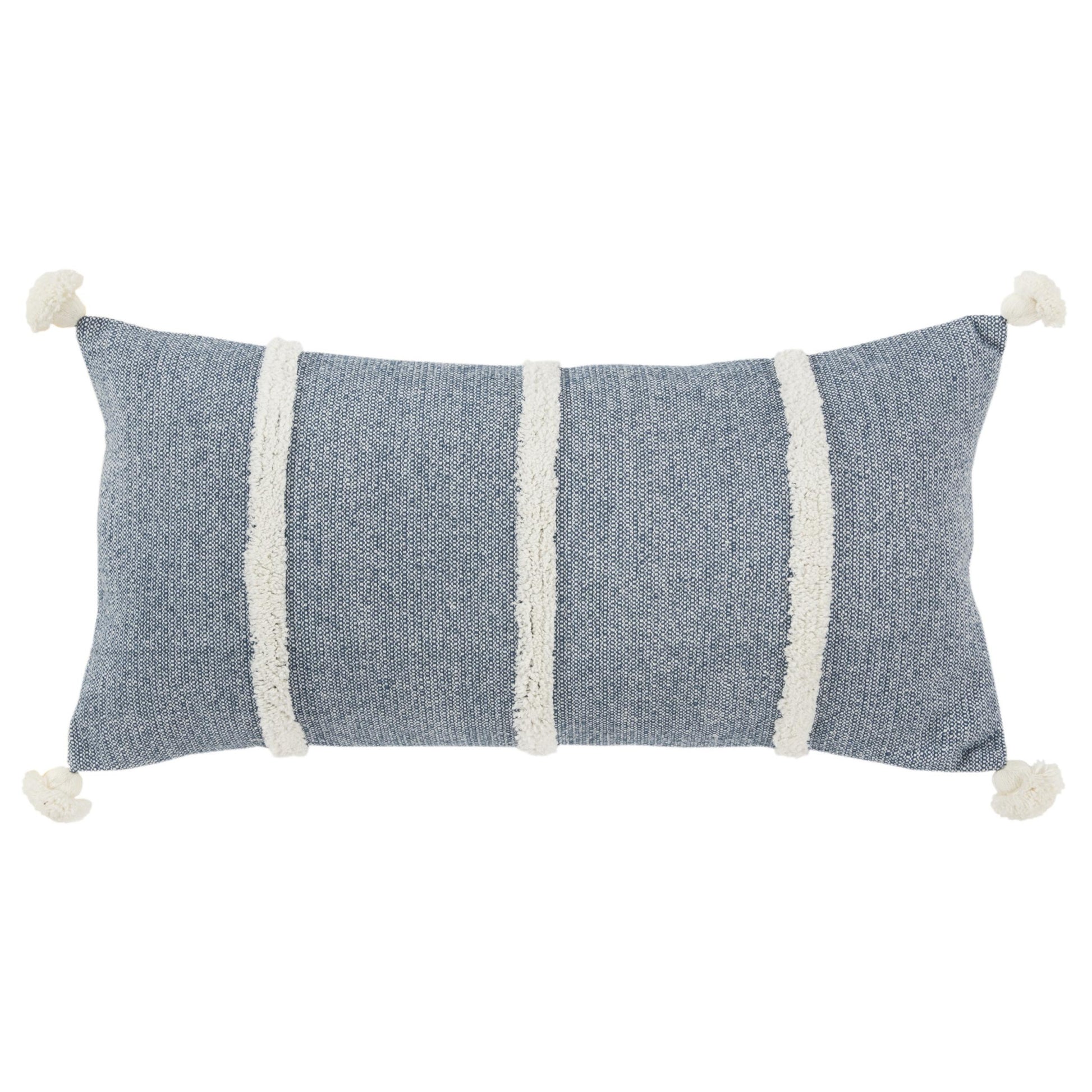 14" X 14" Blue and White Cotton Pillow With Tassels Edges-1